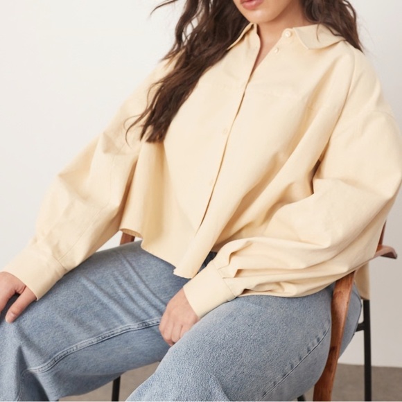 Arrange Tops - ARRANGE Curve Women’s structured boxy shirt in buttermilk Size 18 New
